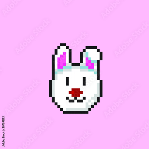 white bunny head in pixel art style