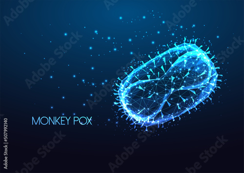 Futuristic monkey pox virus infection concept with glowing low polygonal monkeypox virus cell 