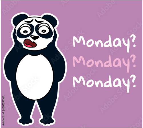 Panda is horrified to learn that today is Monday. Vector stock illustration. Pink background. Cartoon