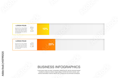 Vector infographic with 2 horizontal columns. Modern business concept graphic process template with two steps. Graphic timeline for app, website, interface, chart, levels, web, diagram, presentations
