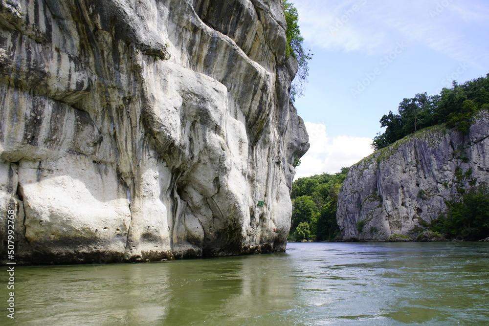 The Danube Gorge near Weltenburg  is a narrow section of the Danube Valley in the Lower Bavarian county of Kelheim, which has been recognised as a nature reserve and geotope. Bavaria, Germany