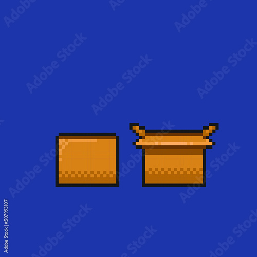 open and close cardboard box in pixel art style