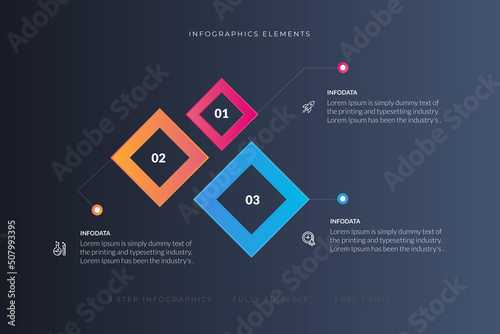 3 color 3 steps infographics.  Can be used for process diagram, presentations, workflow layout, banner, flow chart, info graph
