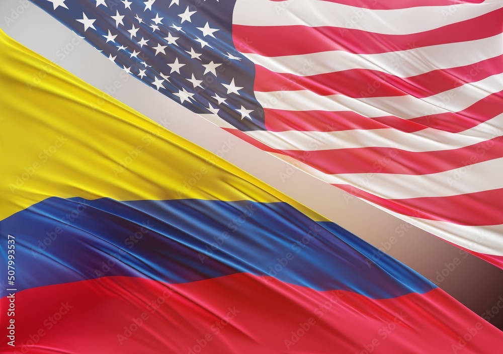 United States Flag with Abstract Colombia Flag Illustration 3D Rendering (3D Artwork) United States Flag with Abstract Colombia Flag Illustration 3D Rendering (3D Artwork)