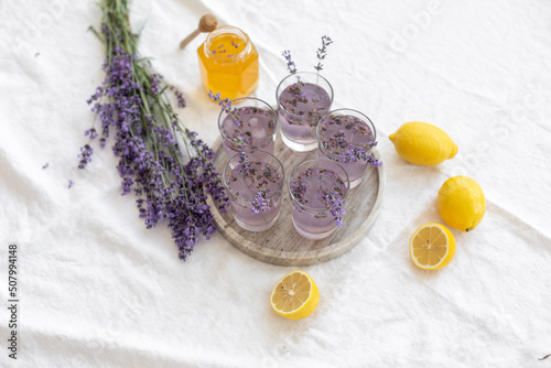 Honey and lavender bouquets. Virus treatment concept. Wooden table.