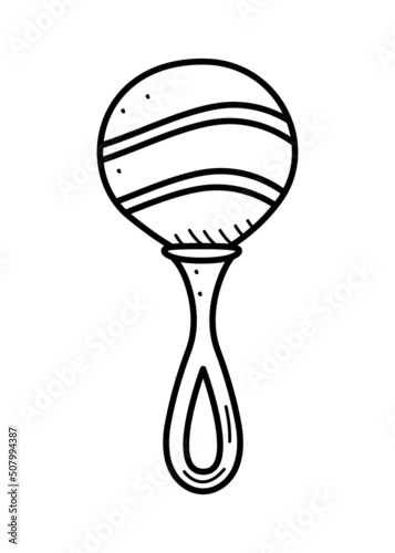 Baby rattle cartoon doodle style. Vector illustration of a newborn toy.