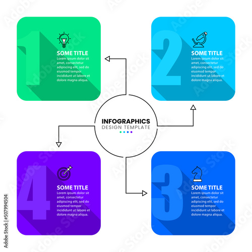 Infographic template. 4 colored squares with icons and text