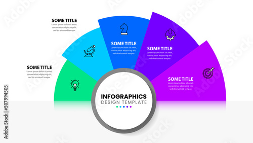 Infographic template. Semicircle with five colored steps