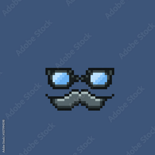 eye glasses and mustache in pixel art style
