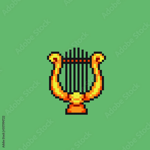 golden harp in pixel art style