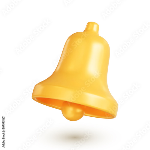 Golden bell icon. The concept of a new message notification in social networks, instant messengers or email. Realistic 3d vector illustration isolated on a white background