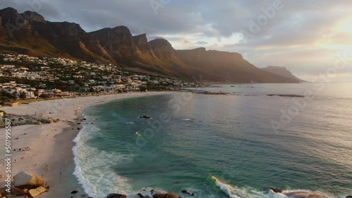 Aerial view of town on coast