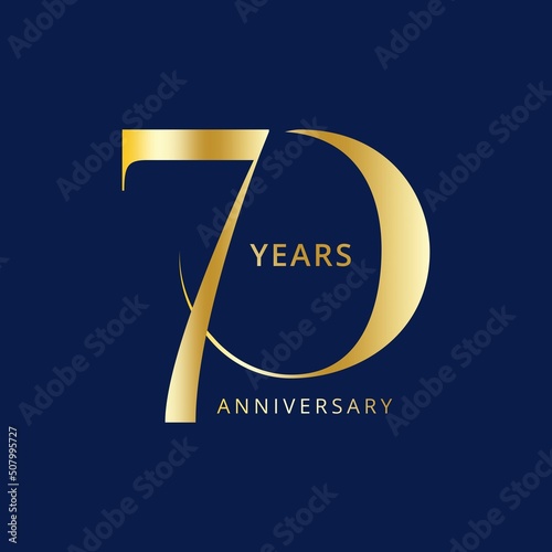 70 Year Anniversary Logo, Golden Color, Vector Template Design element for birthday, invitation, wedding, jubilee and greeting card illustration.