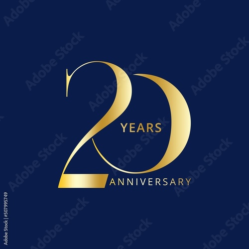 20 Year Anniversary Logo, Golden Color, Vector Template Design element for birthday, invitation, wedding, jubilee and greeting card illustration.