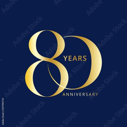 80 Year Anniversary Logo, Golden Color, Vector Template Design element for birthday, invitation, wedding, jubilee and greeting card illustration.