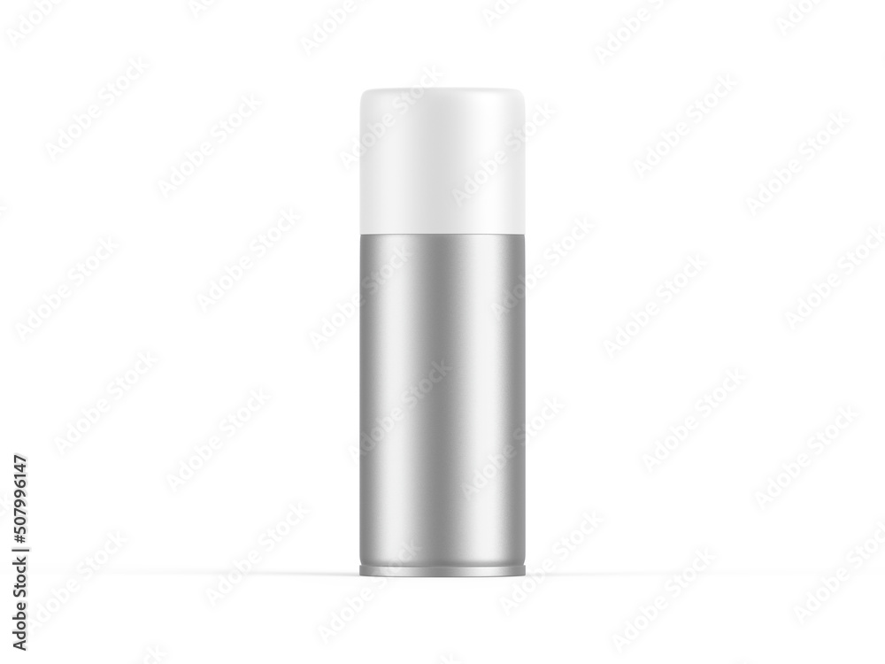 Blank aerosol spray can mockup, antiperspirant aerosol can for branding on isolated white background, 3d render illustration.