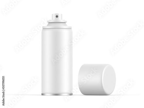 Blank aerosol spray can mockup, antiperspirant aerosol can for branding on isolated white background, 3d render illustration.