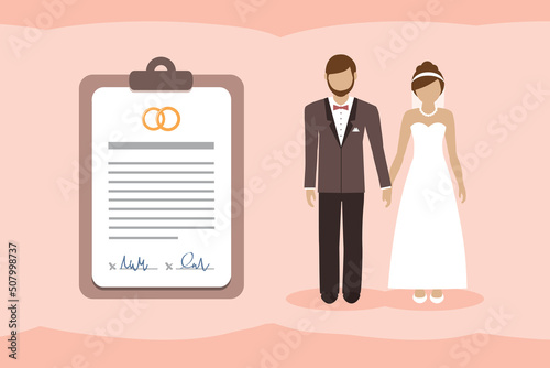 marriage contract info graphic with married couple pictogram