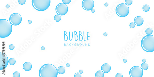 Fotografiet blue soap bubble border isolated on white background