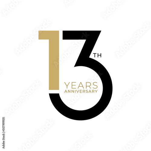 13 Year Anniversary Logo, 13th birthday, Golden Color, Vector Template Design element for invitation, wedding, jubilee and greeting card illustration. photo