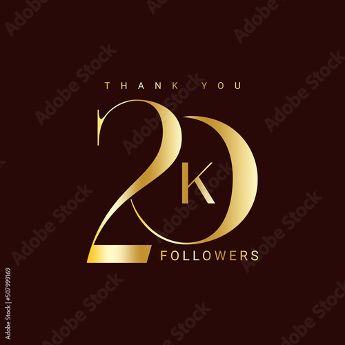 Thank you for 20k followers, 20,000 followers gold, followers to celebrate on social media, 20K, subscribers Vector illustration. Minimalist