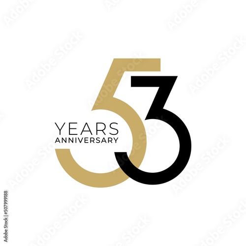 53 Year Anniversary Logo, Golden Color, Vector Template Design element for birthday, invitation, wedding, jubilee and greeting card illustration.