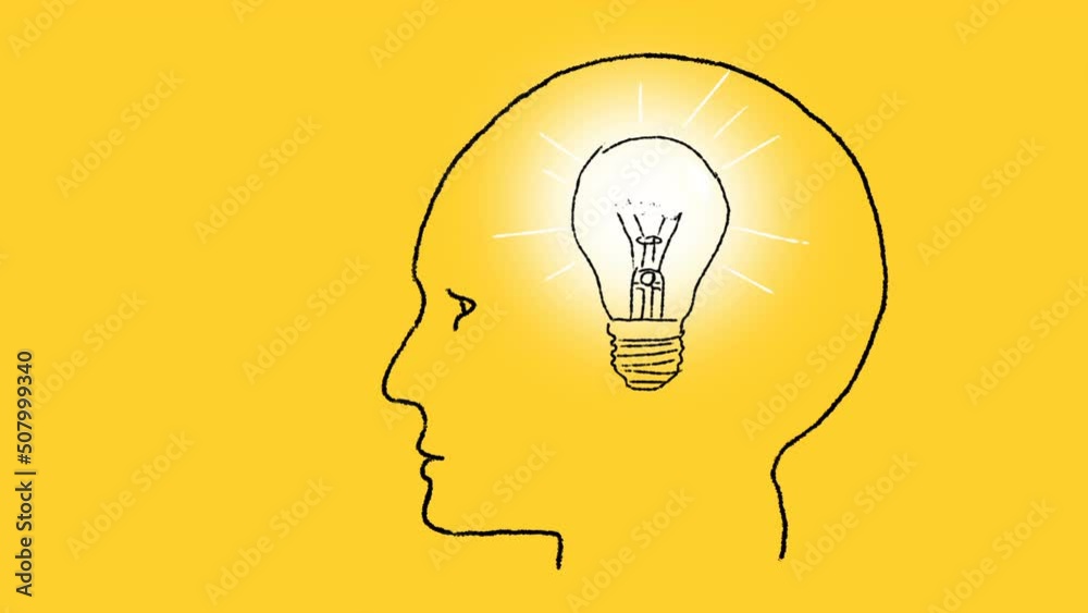 Human head silhouette with flickering light bulb inside. Symbol of a ...