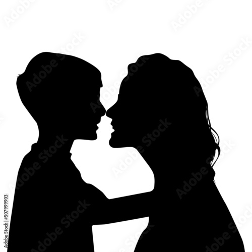 Mother with son silhouettes, mom and kid