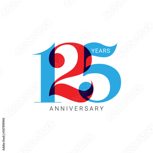125 Year Anniversary Logo, Color, Vector Template Design element for birthday, invitation, wedding, jubilee and greeting card illustration.