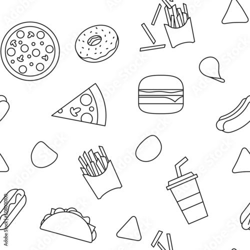 Outline fast food seamless pattern