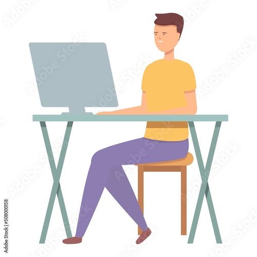 Pc desktop virtual tour icon cartoon vector. Online real walk. Agency home