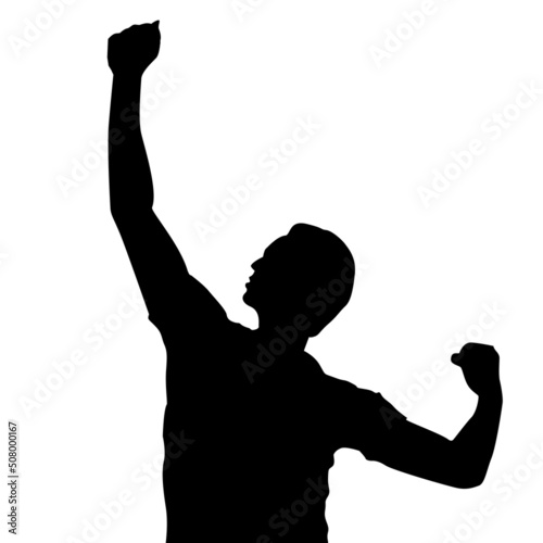 man silhouette hands raised, win man silhouette, Champion, win, Leader, winner Logo Design Vector, Human Power
