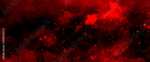 Red watercolor ombre leaks and splashes texture on red watercolor paper background, watercolor dark red black nebula universe. watercolor hand drawn illustration. red watercolor ombre leaks.