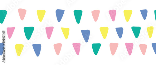 Abstract hand drawn triangle shapes seamless vector border. Seamless horizontal pattern organic Hand paper cutting matisse style collage illustration. Banner, footer, divider, fabric trim, ribbon.