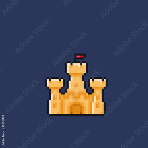 sand castle in pixel art style