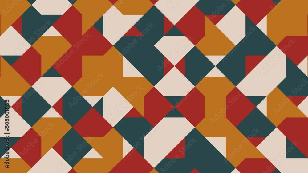 Modern seamless loop animated pattern with multicolor geometric shapes. Trendy motion graphic background in a flat design with geometric elements