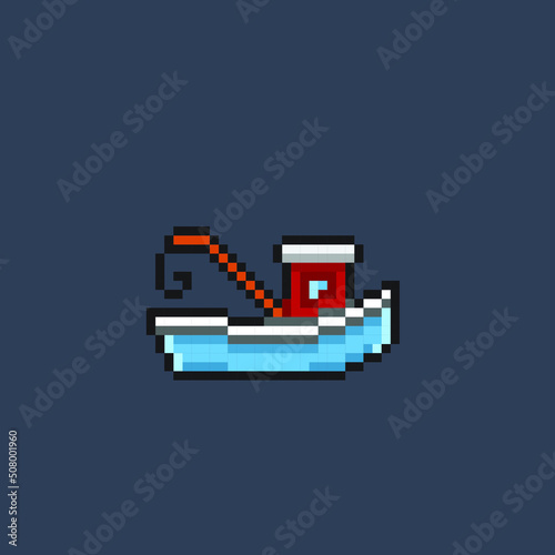 trawler boat in pixel art style