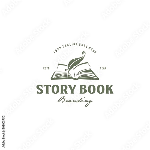 Book and Quill Vintage Logo Design Vector Image