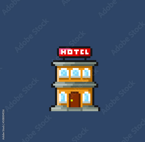 hotel building in pixel art style
