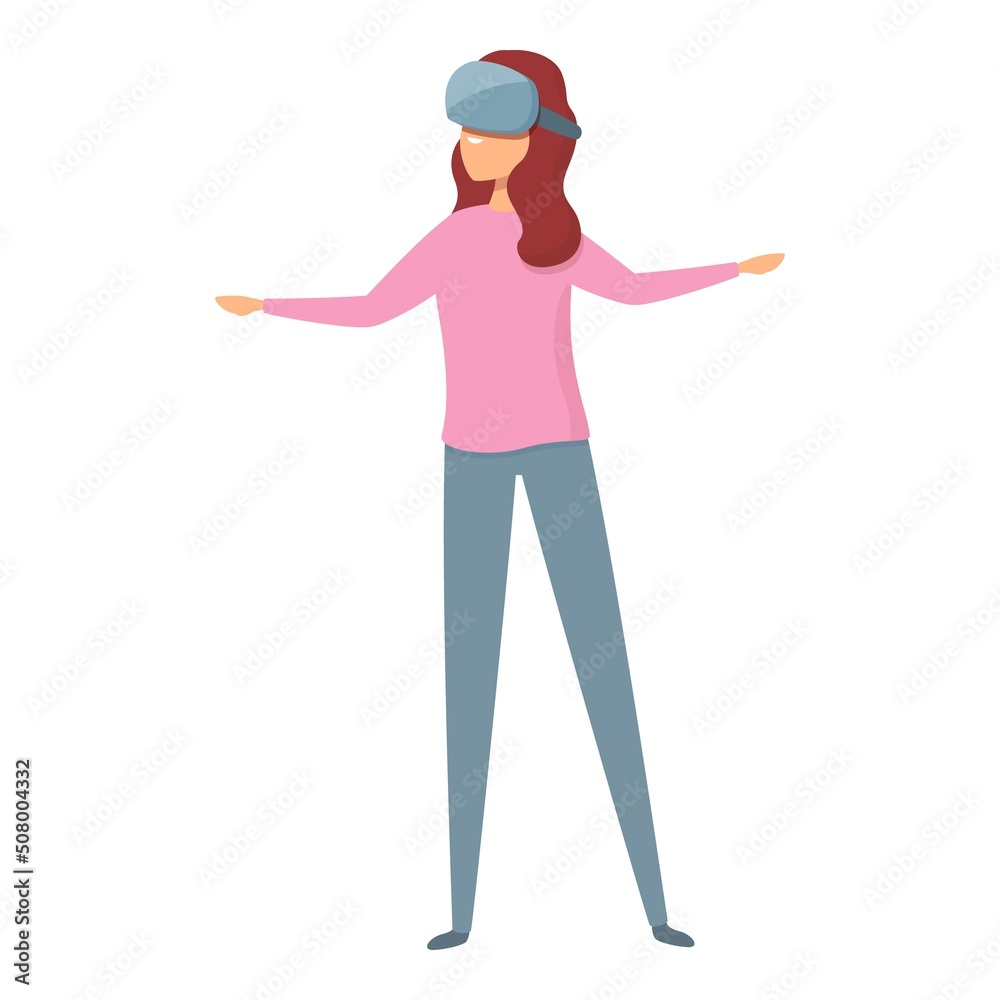 Girl vr glasses icon cartoon vector. Online video. Real gallery
