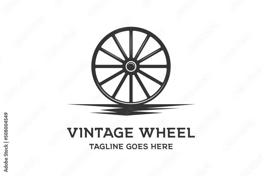 Fototapeta premium Retro Vintage Old Wooden Cart Wheel Logo Design Vector