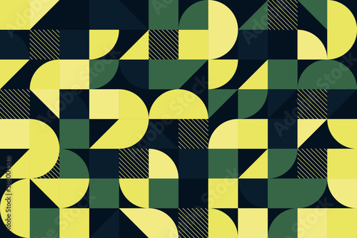 Green flat geometric seamless pattern illustration. Stylish retro mosaic repeat background design