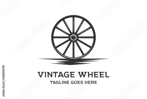 Retro Vintage Old Wooden Cart Wheel Logo Design Vector