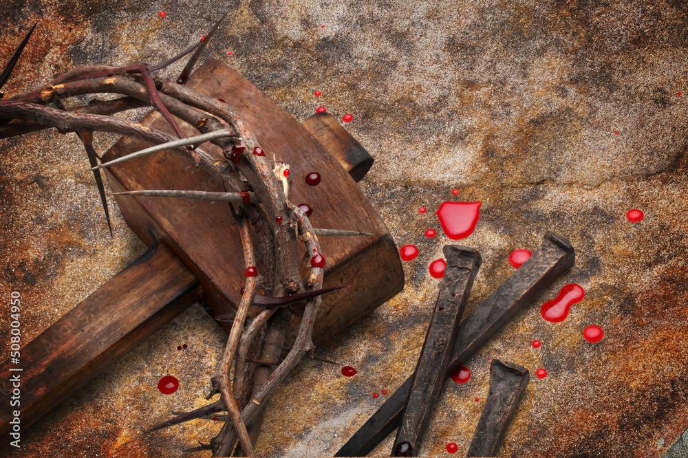 Christian Thorns Crown With three Nails on ground Christian Thorns Crown With three Nails on ground