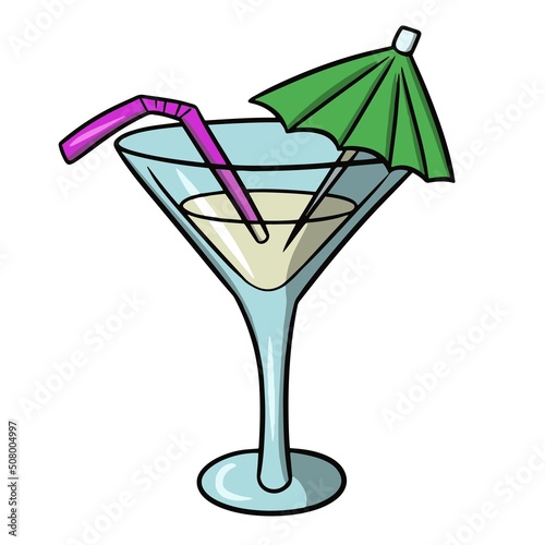 Elite drink decorated with umbrellas and tubes, summer drinks, freshness, vector illustration