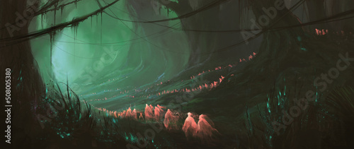 Fotografie, Obraz Red sprite in the magic forest, 3D illustration.