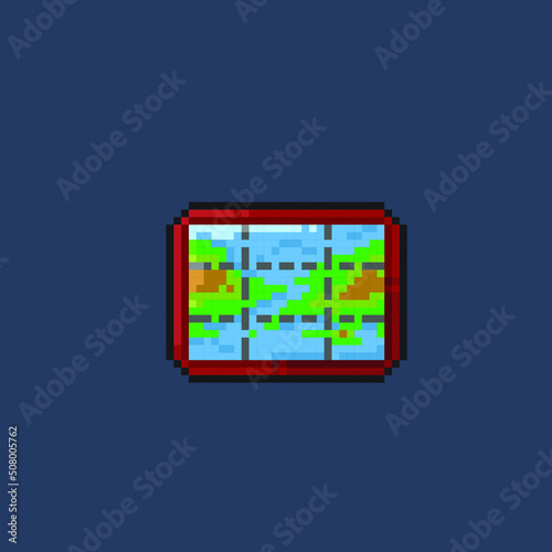 map in the frame with pixel art style