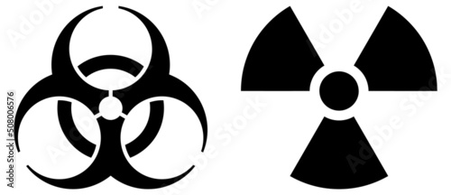 Biohazard and radiation nuclear symbols.