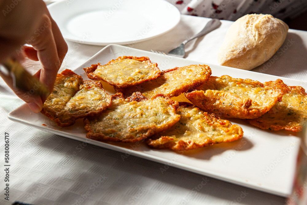 Spanish typical food. Tortitas de camaron. Shrimp omelet. Cordoba Spanish typical food. Tortitas de camaron. Shrimp omelet. Cordoba