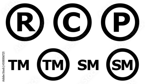 Registered trademark copyright patent service mark icons. photo